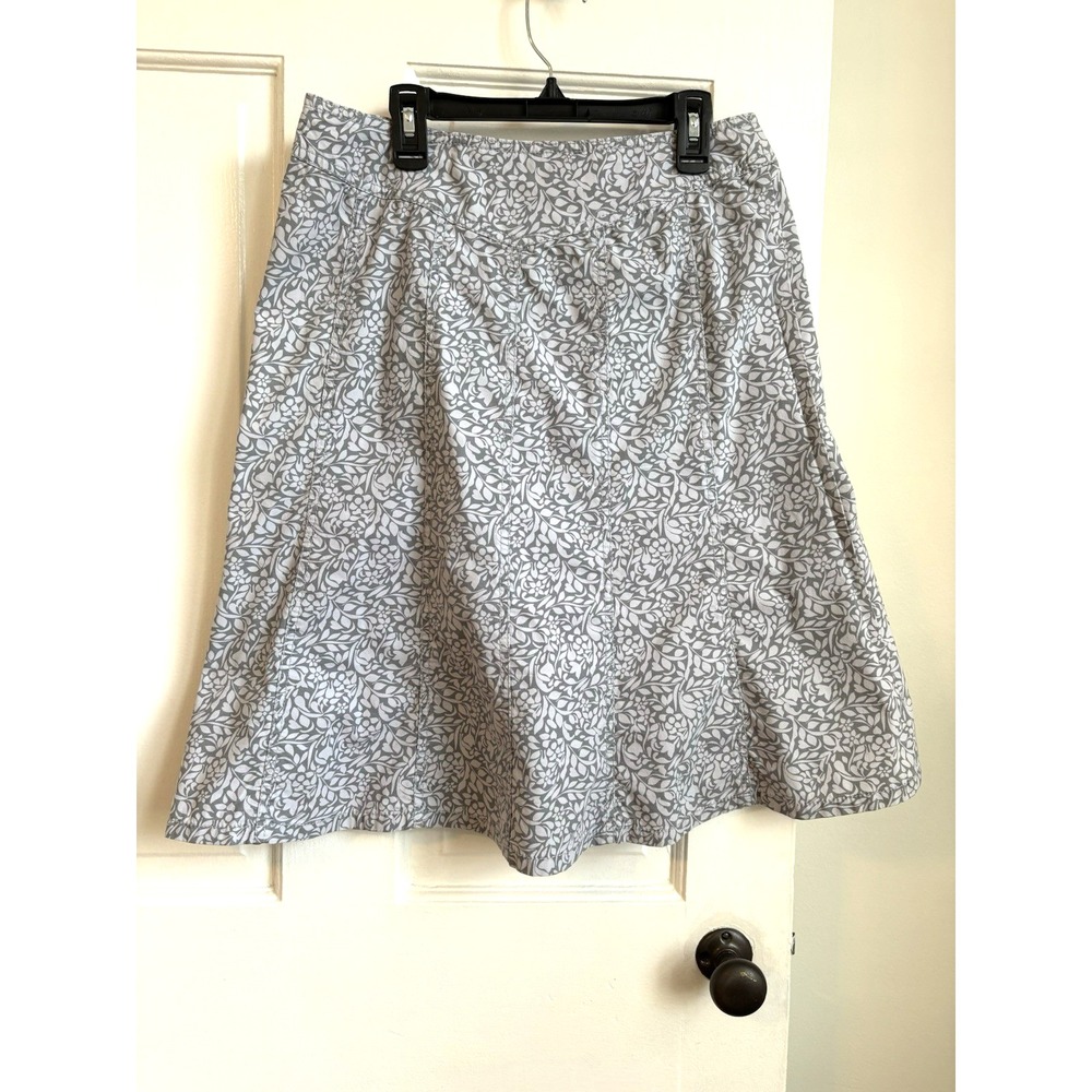 Sigrid Olsen Womens Grey White Floral A-Line Skirt Size 4 Cotton Stretch Knee